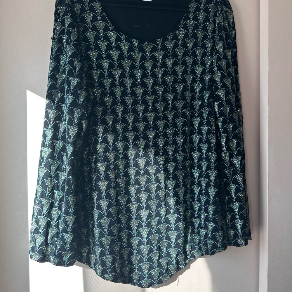 Women's CitiKnit Art Deco Glitter Print top size XL bell sleeve